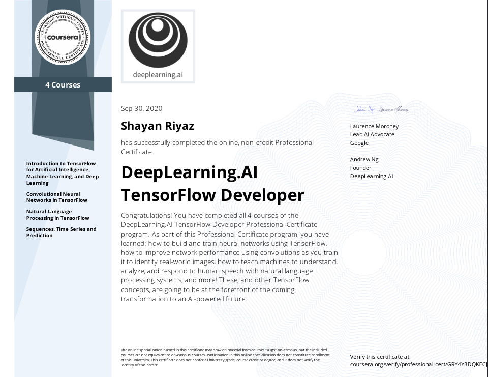 TensorFlow Developer Certificate